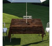 Odot 3D Wood Pattern Tablecloths Rectangular Waterproof,Wipe Clean Garden Outdoor Table Cloth with Umbrella Parasol Hole and Zipper Table Cover for Garden, BBQ, Party (Dark Brown,259x152cm)
