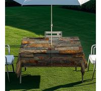 Odot 3D Wood Pattern Tablecloths Rectangular Waterproof,Wipe Clean Garden Outdoor Table Cloth with Umbrella Parasol Hole and Zipper Table Cover for Garden, BBQ, Party (Wall,213x152cm)
