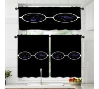 Odot 3pcs Kitchen Valance Curtain with Rod Pocket, Small Cafe Short Curtains Tiers, Valance Pelmet for Bathroom Cupboard, Cabinet, Small Windows, Living Room, Bedroom (Planet8,146 * 37cm+73 * 92cm*2)