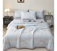 Odot 4.5 Tog Coverless Duvet Single Double King Size, Seersucker Summer Quilted Duvet Cosy & Lightweight Quilt Breathable Reversible Bedspreads Quilted Throw for Beds (Blue waves,200 * 230cm)