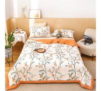 Odot 4.5 Tog Coverless Duvet Single Double King Size, Seersucker Summer Quilted Duvet Cosy & Lightweight Quilt Breathable Reversible Bedspreads Quilted Throw for Beds (Orange fruit,150 * 200cm)