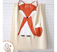 Odot Baby Soft Knit Pure Blanket for Boys Girls Orange Fox, Toddler Warm Swaddle Sleeping Square Throw Blankets Knitted Patterns Pram Cot Bed Textured Sleep Blanket (73 * 110cm,Beige)