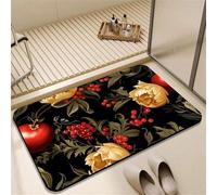 Odot Bath Mat, Pomegranate Print Rubber Non-Slip Bottom Bathroom Mat, Super Absorbent Floor Mats, Quick Drying Bath Carpet, Washable Bathroom Accessory for Home Kitchen Toilet (Black 7,60x90cm)