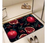 Odot Bath Mat, Pomegranate Print Rubber Non-Slip Bottom Bathroom Mat, Super Absorbent Floor Mats, Quick Drying Bath Carpet, Washable Bathroom Accessory for Home Kitchen Toilet (Black 2,50x60cm)