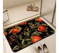Odot Bath Mat, Pomegranate Print Rubber Non-Slip Bottom Bathroom Mat, Super Absorbent Floor Mats, Quick Drying Bath Carpet, Washable Bathroom Accessory for Home Kitchen Toilet (Black 10,50x60cm)