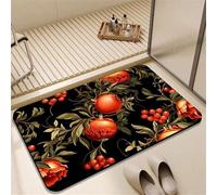 Odot Bath Mat, Pomegranate Print Rubber Non-Slip Bottom Bathroom Mat, Super Absorbent Floor Mats, Quick Drying Bath Carpet, Washable Bathroom Accessory for Home Kitchen Toilet (Black 1,50x60cm)