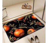 Odot Bath Mat, Pomegranate Print Rubber Non-Slip Bottom Bathroom Mat, Super Absorbent Floor Mats, Quick Drying Bath Carpet, Washable Bathroom Accessory for Home Kitchen Toilet (Black 8,40x60cm)