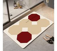 Odot Bath Mat, Simple Octagon Rubber Non-Slip Bottom Bathroom Mat, Super Absorbent Floor Mats, Quick Drying Bath Carpet, Washable Bathroom Accessory for Home Kitchen Toilet (Red,60x90cm)