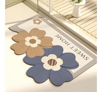 Odot Bath Mat, Sweet Floral Print Rubber Non-Slip Bottom Bathroom Mat, Super Absorbent Floor Mats, Quick Drying Bath Carpet, Washable Bathroom Accessory for Home Kitchen Toilet (Blue 1,50x80cm)
