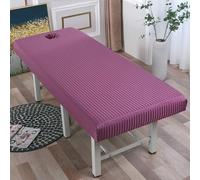 Odot Beauty Bed Sheet with Face Hole, 3D Stripes Massage Bed Cover Massage Couch Cover Salon SPA Sheets Reusable Elastic Cord Edge All-Round Wrap Washable Fitted Sheet (Mauve ,190x80cm)