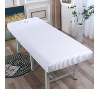 Odot Beauty Bed Sheet with Face Hole, 3D Stripes Massage Bed Cover Massage Couch Cover Salon SPA Sheets Reusable Elastic Cord Edge All-Round Wrap Washable Fitted Sheet (White,190x70cm)