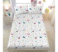 Odot Butterfly Fitted Sheet and Pillowcase Set, All Around Elastic Fitted Sheet 30cm Deep Pocket Fitted Sheets for Single Double King Size, Microfibre Bed Sheets (Floral,140x200x30cm)