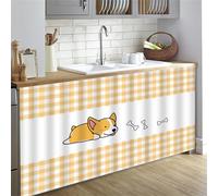 Odot Cabinet Curtains, Checkered Pattern Hanging Doorway Noren, No Drill Curtains Under the Sink, Dust-Proof Privacy Short Drapes for Shoe Shelf Kitchen Closet Storage Room (Dog,60x90cm)
