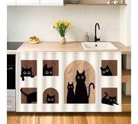 Odot Cartoon Animals Cabinet Curtains, Hanging Doorway Noren, No Drill Curtains Under the Sink, Dust-Proof Privacy Short Drapes for Shoe Shelf Kitchen Closet Storage Room (Black Cat,50x70cm)