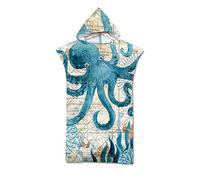 Odot Changing Robe hooded, Large Beach Towel Hooded Poncho Compact Light Weight Blanket with hood for Surfing Swimming Wetsuit Adult Woman & Man (75x110cm,Octopus)