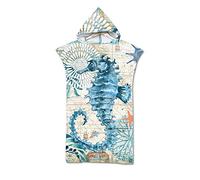 Odot Changing Robe hooded, Large Beach Towel Hooded Poncho Compact Light Weight Blanket with hood for Surfing Swimming Wetsuit Adult Woman & Man (75x110cm,Seahorse)