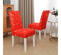Odot Christmas Chair Covers Elastic Dining Chairs Set of 2-8, Red Seat Covers Washable Removable Dining Chair Covers, High Back Chair Cover for Christmas Party (Set of 2,Red Gold)