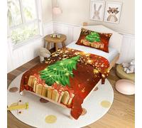 Odot Cot Bed Duvet Cover Set Girls Boys, Christmas Tree Toddler Bedding Set with Quilt Cover & Matching Pillowcase, Microfibre Stylish Kids Cot Bed Single Duvetcover, 100x135cm