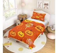 Odot Cot Bed Duvet Cover Set, Halloween Style Childs Toddler Bedding Quilt Covers Set for Kids Boys Girls, Single Bed Duvetcover with Pillowcase Kids Bedding (Pumpkin,120x150cm)