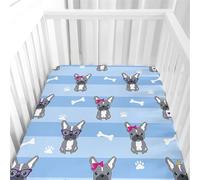 Odot Cot Bed Fitted Sheet, 3D Pug Dog Pattern Moses Basket Fitted Sheet Soft Microfibre Crib Bedsheets Bassinet Bedsheet Mattress Protector for Kids Boy Girl (Blue Stripe,75x30cm)