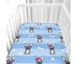 Odot Cot Bed Fitted Sheet, 3D Pug Dog Pattern Moses Basket Fitted Sheet Soft Microfibre Crib Bedsheets Bassinet Bedsheet Mattress Protector for Kids Boy Girl (Blue Stripe,75x30cm)