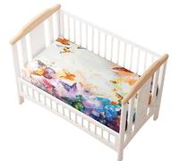 Odot Cot Bed Fitted Sheet, Moses Basket Fitted Sheet 3D Butterfly Pattern Soft Microfibre Crib Bedsheets Bassinet Bedsheet Mattress Protector for Kids Boy Girl (Oil Painting 1,70x140cm)