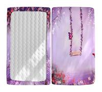 Odot Cot Bed Fitted Sheets, 3D Forest Pattern Moses Basket Fitted Sheet Crib Fitted Sheets Soft Durable Baby Bed Sheets Bassinet Sheets Cot Bed Mattress Protector (Purple Butterfly,90x55cm)