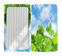 Odot Cot Bed Fitted Sheets, 3D Four Leaf Clover Pattern Moses Basket Fitted Sheet Crib Fitted Sheets Baby Bed Sheets Bassinet Sheets Cot Bed Mattress Protector (Green Leaves,95x65cm)