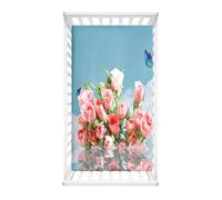 Odot Cot Bed Fitted Sheets, 3D Rose Flower Pattern Moses Basket Fitted Sheet Microfibre Crib Fitted Sheets Baby Bed Sheets Bassinet Sheets Cot Bed Mattress Protector (Blue Butterfly,70x140cm)