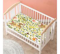 Odot Cot Bed Fitted Sheets, 3D Squirrel Pattern Moses Basket Fitted Sheet Microfibre Crib Fitted Sheets Baby Bed Sheets Bassinet Sheets Cot Bed Mattress Protector (Green Leaves,60x120 cm)
