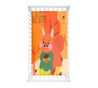 Odot Cot Bed Fitted Sheets Baby Travel Cot Sheets 3D Autumn Squirrel Printed Microfiber Mattress Protector, Toddler Kids Cozy Bedding for Cradle, Cribs, Bassinet (Maple Leaf,95x65cm)