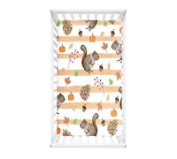 Odot Cot Bed Fitted Sheets Baby Travel Cot Sheets 3D Autumn Squirrel Printed Microfiber Mattress Protector, Toddler Kids Cozy Bedding for Cradle, Cribs, Bassinet (Pinecone,80x160cm)