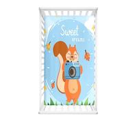 Odot Cot Bed Fitted Sheets Baby Travel Cot Sheets, Cartoon Squirrel Printed Microfiber Mattress Protector, Toddler Kids Cozy Bedding for Cradle, Cribs, Bassinet (Maple Leaf,95x65cm)