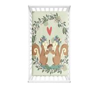 Odot Cot Bed Fitted Sheets Baby Travel Cot Sheets, Cartoon Squirrel Printed Microfiber Mattress Protector, Toddler Kids Cozy Bedding for Cradle, Cribs, Bassinet (Green,85x51cm)
