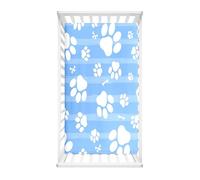 Odot Cot Bed Fitted Sheets, Dog Paw Print Pattern Cot Bed Sheet Fitted Sheets for Cribs Baby Bed Sheets Soft Bassinet Sheets Cot Bed Mattress Protector for Boy Girl (Blue Stripes,60x120x20cm)