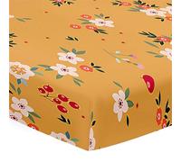 Odot Cot Bed Fitted Sheets, Floral Print Moses Basket Fitted Sheet Microfibre Crib Fitted Sheets Soft Durable Baby Bed Sheets Bassinet Sheets Cot Bed Mattress Protector (Khaki Color,70x140cm)