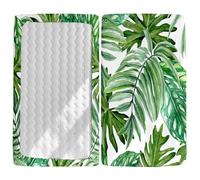 Odot Cot Bed Fitted Sheets, Plant Leaves Pattern Cot Bed Sheet Fitted Sheets for Cribs Baby Bed Sheets Soft Bassinet Sheets Cot Bed Mattress Protector for Boy Girl (60x120cm,Green Leaves)