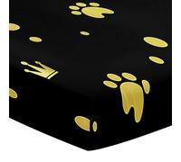 Odot Cot Bed Fitted Sheets Travel Cot Sheets, Cute Dog Paw Print Microfiber Mattress Protector Cozy Breathable Toddler Baby Kids Bedding for Cradle, Cribs, Bassinet (Gold,85x51cm)