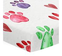 Odot Cot Bed Fitted Sheets Travel Cot Sheets, Cute Dog Paw Print Microfiber Mattress Protector Cozy Breathable Toddler Baby Kids Bedding for Cradle, Cribs, Bassinet (Watercolor,85x51cm)