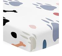 Odot Cot Bed Fitted Sheets Travel Cot Sheets, Cute Dog Paw Print Microfiber Mattress Protector Cozy Breathable Toddler Baby Kids Bedding for Cradle, Cribs, Bassinet (Gray,80x40cm)