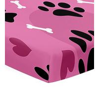 Odot Cot Bed Fitted Sheets Travel Cot Sheets, Cute Dog Paw Print Microfiber Mattress Protector Cozy Breathable Toddler Baby Kids Bedding for Cradle, Cribs, Bassinet (Pink,85x51cm)