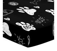 Odot Cot Bed Fitted Sheets Travel Cot Sheets, Cute Dog Paw Print Microfiber Mattress Protector Cozy Breathable Toddler Baby Kids Bedding for Cradle, Cribs, Bassinet (Black,80x40cm)