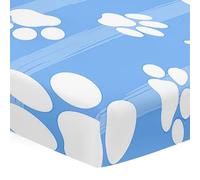 Odot Cot Bed Fitted Sheets Travel Cot Sheets, Cute Dog Paw Print Microfiber Mattress Protector Cozy Breathable Toddler Baby Kids Bedding for Cradle, Cribs, Bassinet (Light Blue,70x140cm)