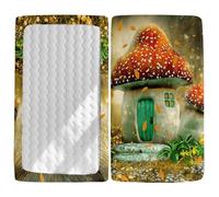 Odot Cot Bed Fitted Sheets Travel Cot Sheets, Fantasy Forest Mushrooms Print Microfiber Mattress Protector Cozy Breathable Toddler Baby Kids Bedding for Cradle, Cribs, Bassinet (Style E,70x140cm)