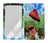 Odot Cot Bed Fitted Sheets Travel Cot Sheets, Fantasy Forest Mushrooms Print Microfiber Mattress Protector Cozy Breathable Toddler Baby Kids Bedding for Cradle, Cribs, Bassinet (Style C,80x160cm)