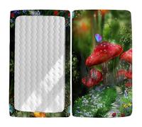 Odot Cot Bed Fitted Sheets Travel Cot Sheets, Fantasy Forest Mushrooms Print Microfiber Mattress Protector Cozy Breathable Toddler Baby Kids Bedding for Cradle, Cribs, Bassinet (Style B,90x40cm)
