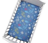 Odot Cot Bed Sheets, Bedside Cribs Fitted Sheets for Boys and Girls, Baby Bed Sheets Cot Bed Mattress Protector Bassinet Sheets Easy Care Soft and Dureable (130x70x22cm,Rocket)