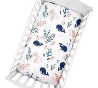 Odot Cot Bed Sheets, Bedside Cribs Fitted Sheets for Boys and Girls, Baby Bed Sheets Cot Bed Mattress Protector Bassinet Sheets Easy Care Soft and Dureable (82x41x8cm,Whale)