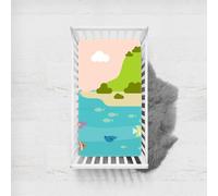 Odot Cot Bed Sheets Fitted Sheets Travel Cot Sheets Cartoon Ocean Island Print Microfiber Cozy Lightweight Breathable Mattress Protector for Baby Bedside Cribs Bassinet (70x140cm,Beach)