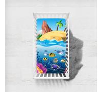 Odot Cot Bed Sheets Fitted Sheets Travel Cot Sheets Cartoon Ocean Island Print Microfiber Cozy Lightweight Breathable Mattress Protector for Baby Bedside Cribs Bassinet (65x95cm,Tropical Fish)